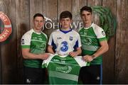 11 June 2016; U14 Féile na nGael participant Niall Buckley from Abbeyside GAA Club, Co. Waterford, being presented with a commemorative jersey by John West ambassadors, Philly McMahon, left, and Danny Sutcliffe, at the John West Féile National Skills Star Challenge 2016, in the National Games Development Centre, Abbotstown, Dublin. Photo by Sportsfile