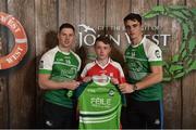11 June 2016; U14 Féile Peil na nÓg participant Lee Brady from Drumsurn GAA Club, Co. Derry, being presented with a commemorative jersey by John West ambassadors, Philly McMahon, left, and Danny Sutcliffe, at the John West Féile National Skills Star Challenge 2016, in the National Games Development Centre, Abbotstown, Dublin. Photo by Sportsfile