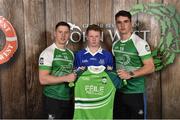 11 June 2016; U14 Féile Peil na nÓg participant Thade Shanahan from Eire Óg GAA Club, Greystones, Co. Wicklow, being presented with a commemorative jersey by John West ambassadors, Philly McMahon, left, and Danny Sutcliffe, at the John West Féile National Skills Star Challenge 2016, in the National Games Development Centre, Abbotstown, Dublin. Photo by Sportsfile