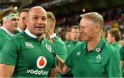 11 June 2016; Ireland captain Rory Best, left, and head coach Joe Schmidt celebrate after the final whistle in the 1st test of the Castle Lager Incoming series between South Africa and Ireland at the DHL Newlands Stadium in Cape Town, South Africa. Photo by Brendan Moran/Sportsfile