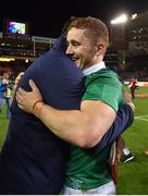 11 June 2016; Paddy Jackson of Ireland celebrates with defence coach Andy Farrell after the 1st test of the Castle Lager Incoming series between South Africa and Ireland at the DHL Newlands Stadium in Cape Town, South Africa. Photo by Brendan Moran/Sportsfile