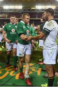 11 June 2016; Keith Earls of Ireland shakes hands with Willie le Roux of South Africa after the 1st test of the Castle Lager Incoming series between South Africa and Ireland at the DHL Newlands Stadium in Cape Town, South Africa. Photo by Brendan Moran/Sportsfile