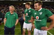 11 June 2016; Ireland head coach Joe Schmidt, left, with Iain Henderson, centre, and Jared Payne after the 1st test of the Castle Lager Incoming series between South Africa and Ireland at the DHL Newlands Stadium in Cape Town, South Africa. Photo by Brendan Moran/Sportsfile