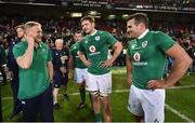 11 June 2016; Ireland head coach Joe Schmidt, left, with Iain Henderson, centre, and Jared Payne after the 1st test of the Castle Lager Incoming series between South Africa and Ireland at the DHL Newlands Stadium in Cape Town, South Africa. Photo by Brendan Moran/Sportsfile