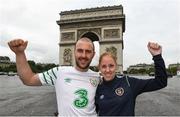 12 June 2016; Republic of Ireland supporters Niall and Sarah Purcell, from Graiguecullen, Co. Laois, at the Arc de Triomphe during UEFA Euro 2016 in Paris, France. Photo by Stephen McCarthy/Sportsfile