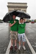 12 June 2016; Republic of Ireland supporters Sean Moore, left, and Ciaran Farrell from Maynooth, Co. Kildare, at the Arc de Triomphe during UEFA Euro 2016 in Paris, France. Photo by Stephen McCarthy/Sportsfile