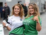 12 June 2016; Fermanagh supporters Laura, left, and Leanne Doonan, from Kinawley, Fermanagh, prior to the Ulster GAA Football Senior Championship Quarter-Final between Fermanagh and Donegal at MacCumhaill Park in Ballybofey, Co. Donegal. Photo by Oliver McVeigh/Sportsfile