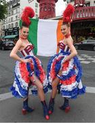12 June 2016; Irish sisters and dancers at the world famous Moulin Rouge, Claudine, left, and Isabelle Van Den Bergh, from Sutton, Dublin, pose for a photograph outside Moulin Rouge at Montmartre in Paris, France, ahead of UEFA Euro 2016. Photo by Stephen McCarthy/Sportsfile