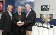 13 July 2010; At the ASJI / Lucozade Sport Luncheon to honour Down 1960 & 1961 Teams, from left Uachtarán Chumann Lúthchleas Gael Criostóir Ó Cuana, Paddy Doherty, Down Captain 1961, and Peter Byrne, President of the Association of Sports Journalists in Ireland. Croke Park, Dublin. Picture credit: Oliver McVeigh / SPORTSFILE