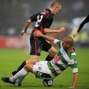 13 July 2010; Paddy Madden, Bohemians, in action against Steven Evans, The New Saints FC. UEFA Champions League Second Qualifying Round - 1st Leg, Bohemians v The New Saints FC, Dalymount Park, Dublin. Picture credit: David Maher / SPORTSFILE