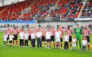 13 July 2010; Sunderland players stand with their mascots before the game. Friendly in Aid of Shane Geoghegan Trust, Munster XI v Sunderland AFC, Thomond Park, Limerick. Picture credit: Diarmuid Greene / SPORTSFILE