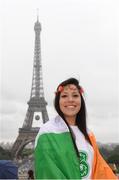 12 June 2016;  Republic of Ireland supporter Isabel Jiaron is photographed in front of the Eiffel Tower at  UEFA Euro 2016 in Paris, France. Photo by Stephen McCarthy/Sportsfile