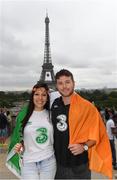 12 June 2016; Republic of Ireland supporters Isabel Jiaron and Colm Doran are photographed in front of the Eiffel Tower at  UEFA Euro 2016 in Paris, France. Photo by Stephen McCarthy/Sportsfile