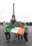 12 June 2016; Republic of Ireland supporters, from left, Adrian Farran, Martin Millar, Ciaran Convie and Sean Convie, from Armagh, are photographed in front of the Eiffel Tower at UEFA Euro 2016 in Paris, France. Photo by Stephen McCarthy/Sportsfile
