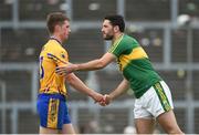12 June 2016; Bryan Sheehan of Kerry and Eoin Cleary of Clare exchange a handshake after their Munster GAA Football Senior Championship Semi-Final match at Fitzgerald Stadium in Killarney, Co. Kerry. Photo by Diarmuid Greene/Sportsfile
