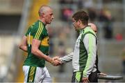 12 June 2016; Kieran Donaghy of Kerry exchanges a handshake with Kerry manager Eamonn Fitzmaurice as he is substituted during the second half of their Munster GAA Football Senior Championship Semi-Final match with Clare at Fitzgerald Stadium in Killarney, Co. Kerry. Photo by Diarmuid Greene/Sportsfile