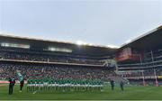 11 June 2016; The Ireland team stand for the national anthem before the 1st test of the Castle Lager Incoming series between South Africa and Ireland at the DHL Newlands Stadium in Cape Town, South Africa. Photo by Brendan Moran/Sportsfile