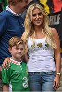 13 June 2016; Claudine Keane with her son Robbie Keane Junior prior to the UEFA Euro 2016 Group E match between Republic of Ireland and Sweden at Stade de France in Saint Denis, Paris, France. Photo by David Maher/Sportsfile