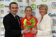 17 July 2010; Anna Geary, Cork, is presented with the player of the match trophy by Joan O'Flynn, President, Cumann Camogaiochta na nGael and John Murphy, Project Co-ordinator with Gala. Gala All-Ireland Senior Championship, Cork v Wexford, Pairc Ui Chaoimh, Cork. Picture credit: Matt Browne / SPORTSFILE