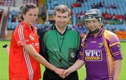 17 July 2010; John Morrissey, referee, with Gemma O'Connor, Cork, and Una Lacey, Wexford. Gala All-Ireland Senior Championship, Cork v Wexford, Pairc Ui Chaoimh, Cork. Picture credit: Matt Browne / SPORTSFILE