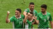 13 June 2016; Wes Hoolahan, centre, of Republic of Ireland celebrates after scoring his side's first goal with team-mates Robbie Brady, left, Jon Walters and Shane Long during the UEFA Euro 2016 Group E match between Republic of Ireland and Sweden at Stade de France in Saint Denis, Paris, France. Photo by Stephen McCarthy/Sportsfile