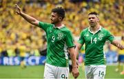 13 June 2016; Shane Long, left, and Jon Walters of Republic of Ireland at the end of the game in the UEFA Euro 2016 Group E match between Republic of Ireland and Sweden at Stade de France in Saint Denis, Paris, France. Photo by David Maher/Sportsfile