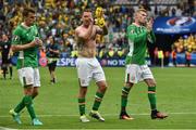 13 June 2016; Republic of Ireland players from left, Seamus Coleman, Aiden McGeady and James McClean at the end of the game in the UEFA Euro 2016 Group E match between Republic of Ireland and Sweden at Stade de France in Saint Denis, Paris, France. Photo by David Maher/Sportsfile