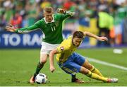 13 June 2016; James McClean of Republic of Ireland in action against Albin Ekdal of Sweden during the UEFA Euro 2016 Group E match between Republic of Ireland and Sweden at Stade de France in Saint Denis, Paris, France. Photo by Stephen McCarthy/Sportsfile