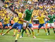 13 June 2016; John O'Shea of Republic of Ireland in action against Mikael Lustig of Sweden in the UEFA Euro 2016 Group E match between Republic of Ireland and Sweden at Stade de France in Saint Denis, Paris, France. Photo by David Maher/Sportsfile