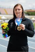 14 June 2016; Ireland's Orla Barry of Leevale Athletics Club, from Ladysbridge, Co. Cork, with her gold medal, F57 class discus, at the 2016 IPC Athletic European Championships in Grosseto, Italy. Photo by Luc Percival/Sportsfile