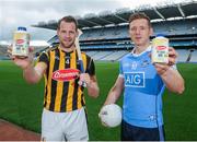15 June 2016; The GAA and GPA are delighted to announce an additional product to their existing partnership with Glanbia Consumer Products, in the promotion of a Vanilla flavoured Avonmore Protein Milk. This new product is a great tasting milk produced by one of Ireland’s best known and most trusted brands. It contains 27g of protein per serving with no added sugar, providing a convenient and easily accessible source of protein throughout the day for everyone who enjoys sport. As a natural protein source, Avonmore Protein Milk helps rebuild and grow muscle mass, as well as providing a good source for calcium, vitamin B12 & added vitamin D. Pictured at the launch are Kilkenny hurler Jackie Tyrrell, left, and Dublin footballer Paul Flynn. Croke Park, Dublin. Photo by Seb Daly/Sportsfile