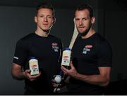 15 June 2016; The GAA and GPA are delighted to announce an additional product to their existing partnership with Glanbia Consumer Products, in the promotion of a Vanilla flavoured Avonmore Protein Milk. This new product is a great tasting milk produced by one of Ireland’s best known and most trusted brands. It contains 27g of protein per serving with no added sugar, providing a convenient and easily accessible source of protein throughout the day for everyone who enjoys sport. As a natural protein source, Avonmore Protein Milk helps rebuild and grow muscle mass, as well as providing a good source for calcium, vitamin B12 & added vitamin D. Pictured at the launch are Dublin footballer Paul Flynn, left, and Kilkenny hurler Jackie Tyrrell. Croke Park, Dublin. Photo by Seb Daly/Sportsfile