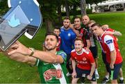 15 June 2016; Eight former SSE Airtricity League players in the Republic of Ireland squad remember their roots, Shane Long, Cork City, takes a selfie picture with Wesley Hoolahan, Shelbourne FC, Stephen Quinn, St.Patrick's Athletic, Daryl Murphy, Waterford United, Stephen Ward, Bohemians FC, David Meyler, Cork City, James McClean, Derry City, and Seamus Coleman, Sligo Rovers. Team Hotel, Versailles, Paris, France Photo by David Maher/Sportsfile