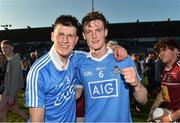 15 June 2016; James Madden, left, and Cian MacGabhann of Dublin celebrate after the Bord Gáis Energy Leinster GAA Hurling U21 Championship Semi-Final match between Westmeath and Dublin at Parnell Park in Dublin. Photo by Matt Browne/Sportsfile