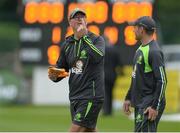 16 June 2016; Ireland head coach John Bracewell, left, and captain William Porterfield share a joke as they check the wind conditions ahead of the One Day International match between Ireland and Sri Lanka at Malahide Cricket Ground in Malahide, Dublin. Photo by Seb Daly/Sportsfile