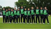 16 June 2016; Ireland players during the playing of the National Anthem during the One Day International match between Ireland and Sri Lanka at Malahide Cricket Ground in Malahide, Dublin. Photo by Seb Daly/Sportsfile