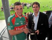 18 July 2010; Darren Coen, Mayo, who was presented with the ESB Connacht GAA Football Minor Championship Final Man of the Match award by Paul Clancy, Safety Manager, ESB. ESB Connacht GAA Football Minor Championship Final, Mayo v Galway, McHale Park, Castlebar, Co. Mayo. Picture credit: Brian Lawless / SPORTSFILE