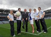 20 July 2010; The Ladies Gaelic Football Association have announced the appointment of four Urban Programme Officers. The Officers will work to increase female participants to existing clubs and to create new clubs in specific urban areas around the country. The programme, which is supported by Uachtarán Chumann Lúthchleas Gael Criostóir Ó Cuana, pictured with Helen O'Rourke, Chief Executive, Cummann Peil na mBan, and the Urban Programme Officers, from left, Lisa Cafferky, Mayo, Cliodhna O’Connor, Dublin, Tara Ryan, Tipperary, and Eliza Downey, Down, aims to recruit an additional 6,000 new players over a two year period. Croke Park, Dublin. Picture credit: Brian Lawless / SPORTSFILE