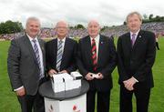 18 July 2010; Ulster GAA President Aoghan Farrell, left, and GAA Director General Páraic Duffy, right, with Kevin Mussen and Paddy Doherty, honoured as a member of the Down Jubilee teams of 1960-61, during the Ulster GAA Football Finals. St Tighearnach's Park, Clones, Co. Monaghan. Picture credit: Oliver McVeigh / SPORTSFILE