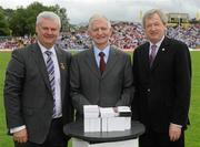 18 July 2010; Ulster GAA President Aoghan Farrell, left, and GAA Director General Páraic Duffy, right, with George Lavery, honoured as a member of the Down Jubilee teams of 1960-61, during the Ulster GAA Football Finals. St Tighearnach's Park, Clones, Co. Monaghan. Picture credit: Oliver McVeigh / SPORTSFILE