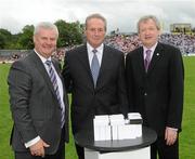 18 July 2010; Ulster GAA President Aoghan Farrell, left, and GAA Director General Páraic Duffy, right, with Larry Murphy, honoured as a member of the Down Jubilee teams of 1960-61, during the Ulster GAA Football Finals. St Tighearnach's Park, Clones, Co. Monaghan. Picture credit: Oliver McVeigh / SPORTSFILE