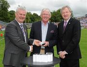 18 July 2010; Ulster GAA President Aoghan Farrell, left, and GAA Director General Páraic Duffy, right, with John Murphy nephew of the late TP Murphy, honoured as a member of the Down Jubilee teams of 1960-61, during the Ulster GAA Football Finals. St Tighearnach's Park, Clones, Co. Monaghan. Picture credit: Oliver McVeigh / SPORTSFILE