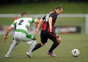 20 July 2010; Mark Quigley, Bohemians, in action against Danny Holmes, The New Saints FC. UEFA Champions League First Qualifying Round, 2nd Leg, The New Saints FC v Bohemians, Park Hall Stadium, Oswestry, Wales. Picture credit: David Maher / SPORTSFILE