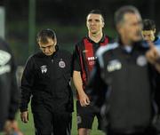 20 July 2010; A dejected Bohemians manager Pat Fenlon, left, with Brian Shelley at the end of the game. UEFA Champions League First Qualifying Round, 2nd Leg, The New Saints FC v Bohemians, Park Hall Stadium, Oswestry, Wales. Picture credit: David Maher / SPORTSFILE