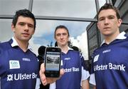 21 July 2010; Ulster Bank GAA stars launched the new Ulster Bank GAA iPhone app which offers a host of match-day information, from breaking news to your nearest ATM, enabling GAA fans to make the most of their match-day experience. The app is part of Ulster Bank’s digital campaign for their sponsorship of the GAA Football All-Ireland Championship which also sees behind the scenes videos of the players available on www.ulsterbank.com/gaa and on www.facebook.com/UlsterBankGAA. At the launch are Dublin footballers, from left, Cian O'Sullivan, Michael Savage, and Niall Corkery. Ulster Bank, George’s Quay, Dublin. Picture credit: Brian Lawless / SPORTSFILE