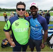 16 June 2016; Supporters Sarfaraz Khan, left, from Harolds Cross, and Charith Fernando, from Sandymount, Dublin, during the One Day International match between Ireland and Sri Lanka at Malahide Cricket Ground in Malahide, Dublin. Photo by Seb Daly/Sportsfile