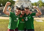 16 June 2016; Republic of Ireland supporters, from left, Cathal Norton, from Glencullen, Eoin Marron, from Rathfarnham, and Eric Barber, from Dundrum, at UEFA Euro 2016 in Bordeaux, France. Photo by Stephen McCarthy/Sportsfile