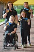 16 June 2016; Ireland's Orla Barry of Leevale Athletic Club, Niamh McCarthy, Noelle Lenihan of North Cork Athletic Club and Deirdre Mongan with their medals at the 2016 IPC Athletic European Championships in Grosseto, Italy. Photo by Luc Percival/Sportsfile