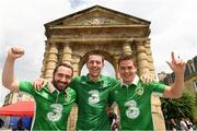 17 June 2016; Republic of Ireland supporters, left to right, Liam McGovern, from Derrylin, Co. Fermanagh, Stephen Doak, from Creeslough, Co. Donegal, and Shaun Cawley, from Enniscrone, Co. Sligo, at UEFA Euro 2016 in Bordeaux, France. Photo by Stephen McCarthy/Sportsfile