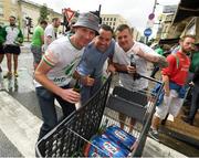 17 June 2016; Republic of Ireland supporters, left to right, Ross McNally, Rob Kinsella, and Tony O'Gorman, from Drimnagh, Co. Dublin, at UEFA Euro 2016 in Bordeaux, France. Photo by Stephen McCarthy/Sportsfile